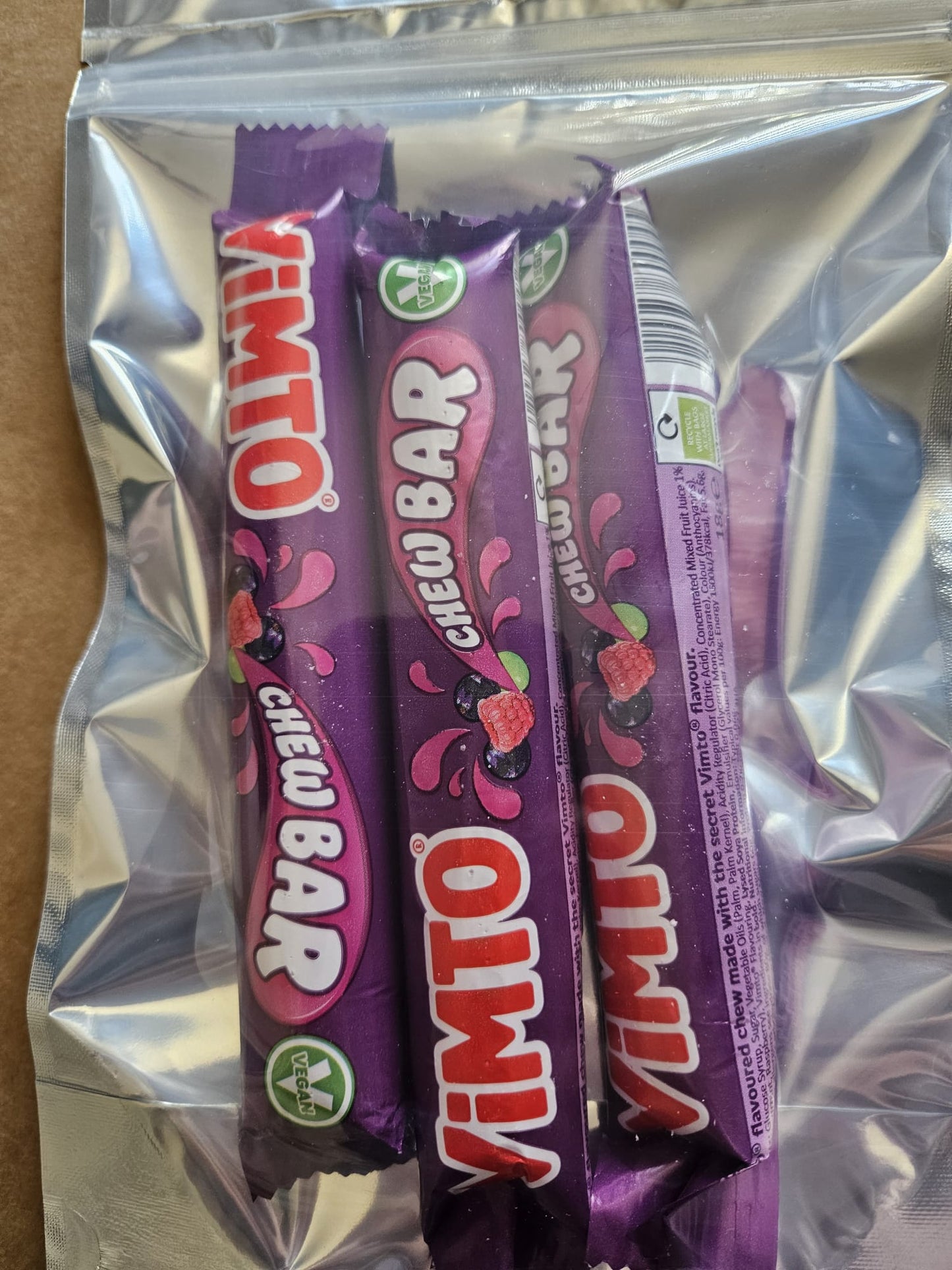 Freeze dried vimto chew bars